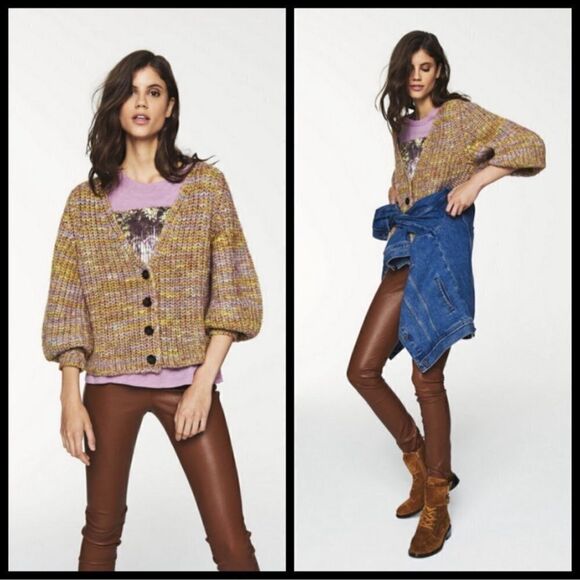 ba&sh Sweaters - BA&SH HAILI MARLED CARDIGAN - YELLOW COMBO